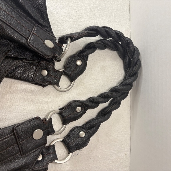 Vtg Relic by Fossil Leather Hobo Braided Shoulder Strap Slouchy Black Purse Boho - Picture 9 of 16